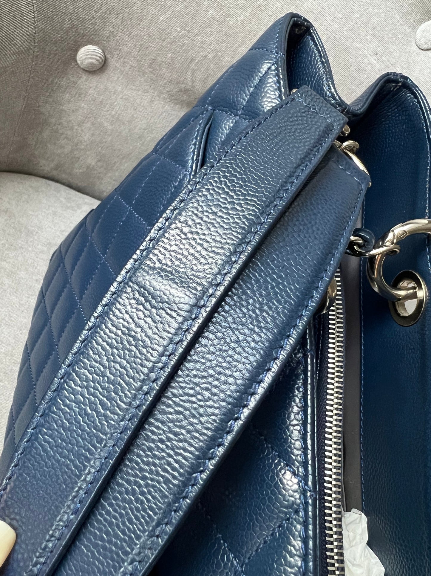 Chanel XL Dark Blue Caviar Grand Shopper Tote