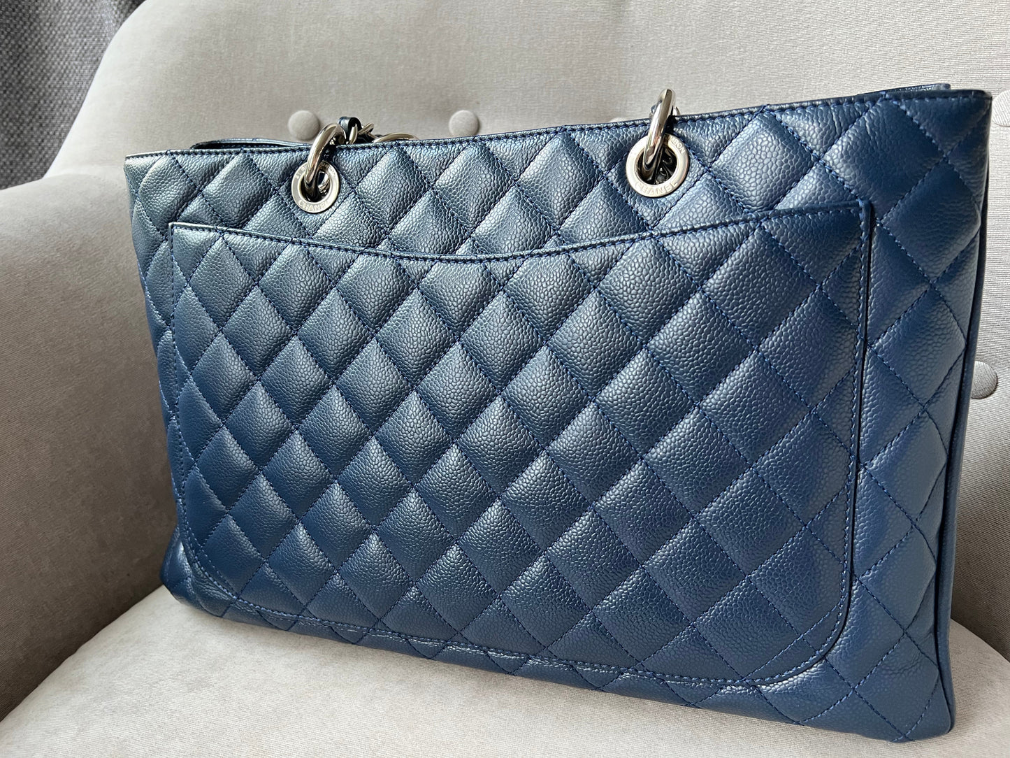 Chanel XL Dark Blue Caviar Grand Shopper Tote