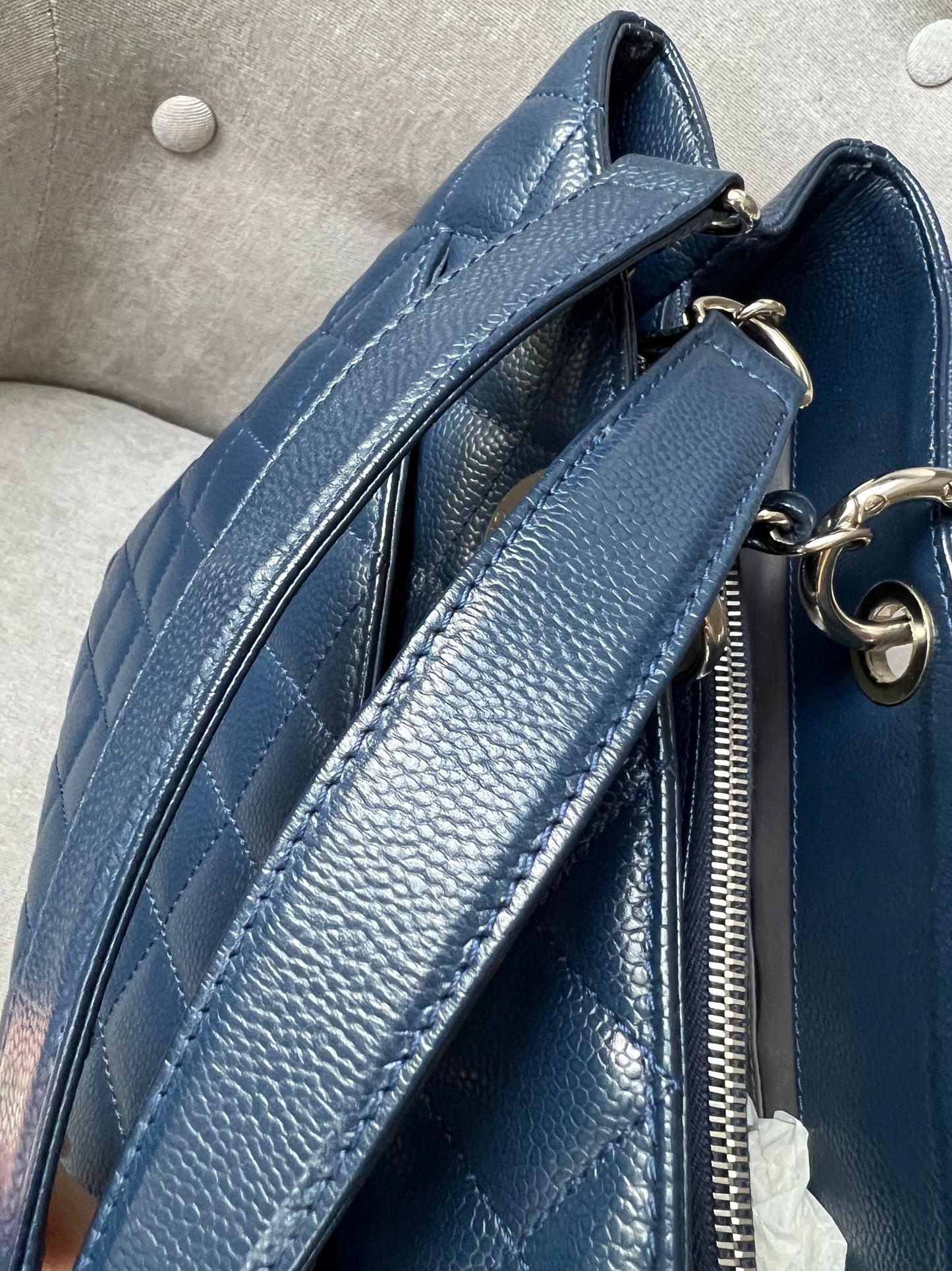 Chanel XL Dark Blue Caviar Grand Shopper Tote