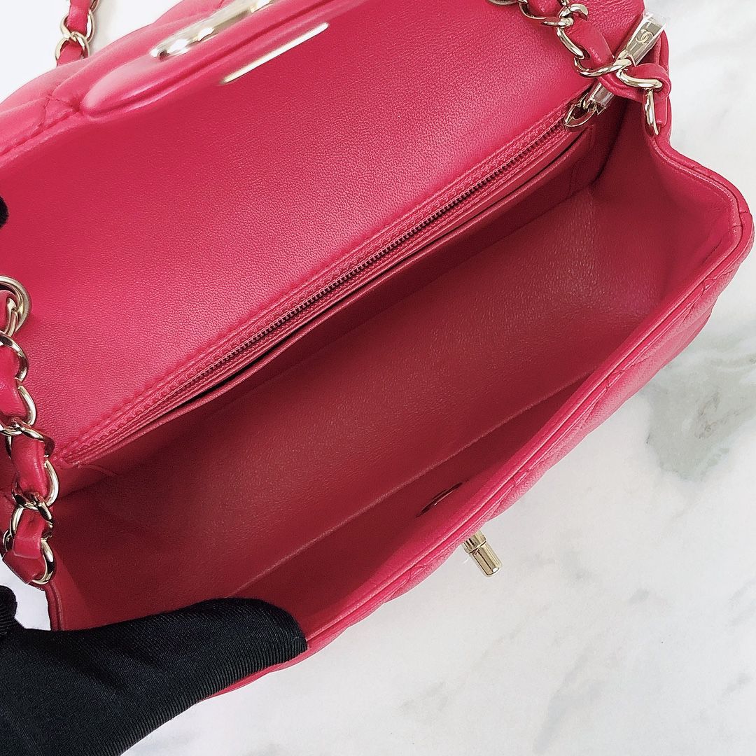 Mini Rectangle Lambskin Red GHW