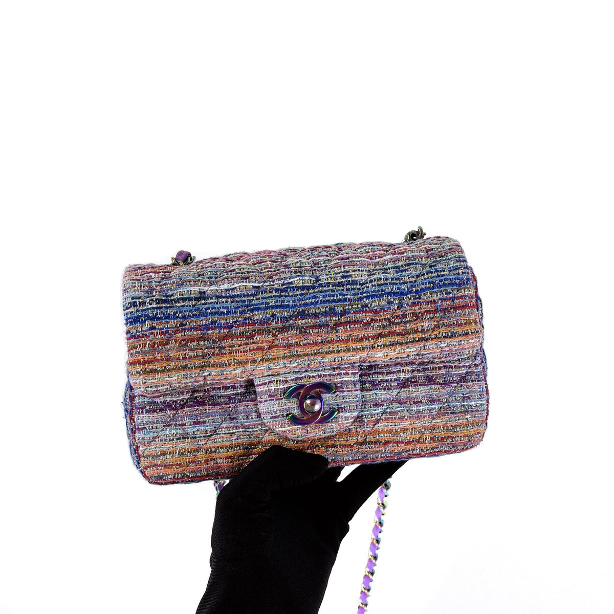 Mini Rectangle Flap Tweed Purple Rainbow Hardware