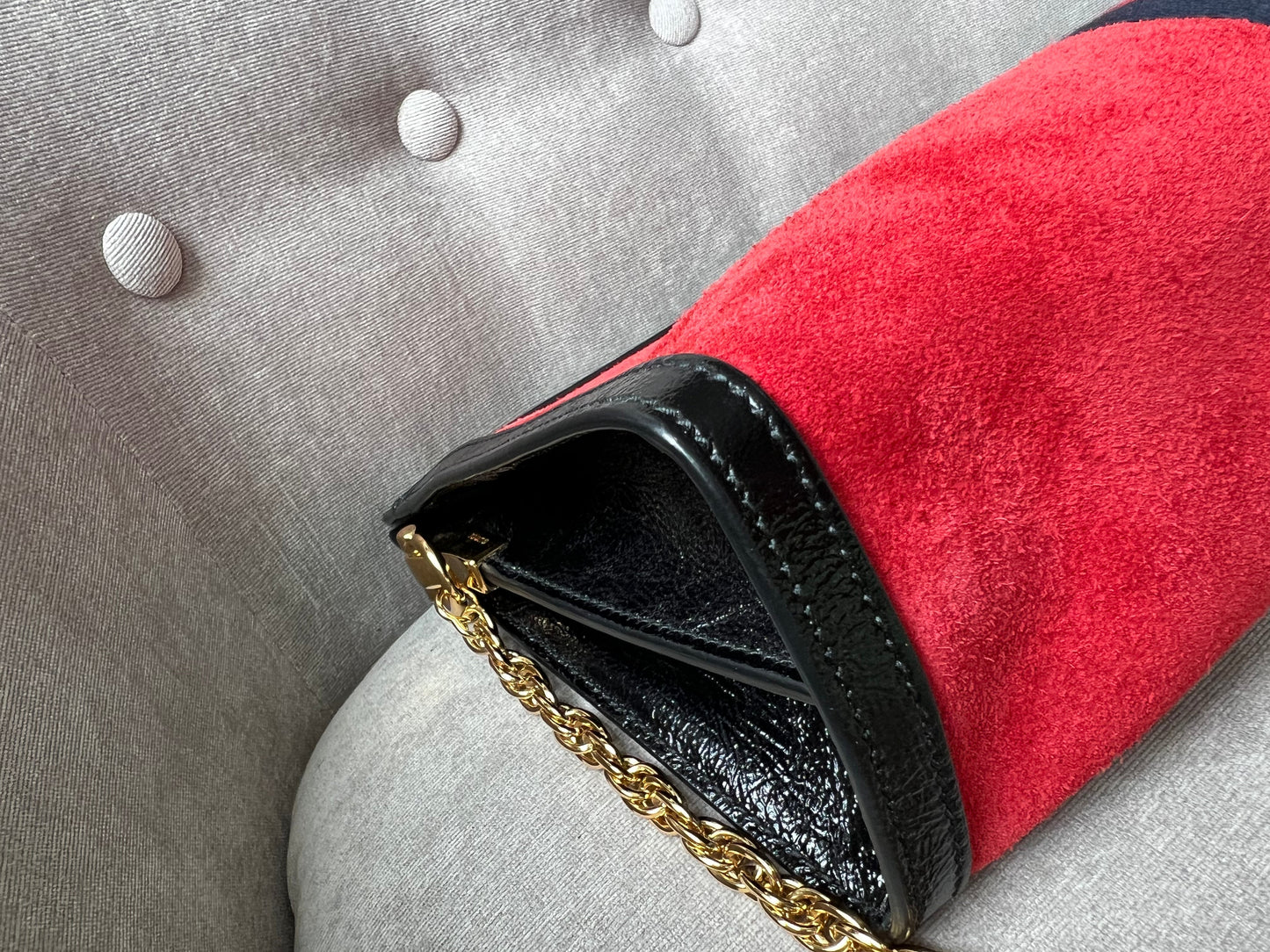 Gucci Red Suede and Black Leather Ophidia Shoulder Bag