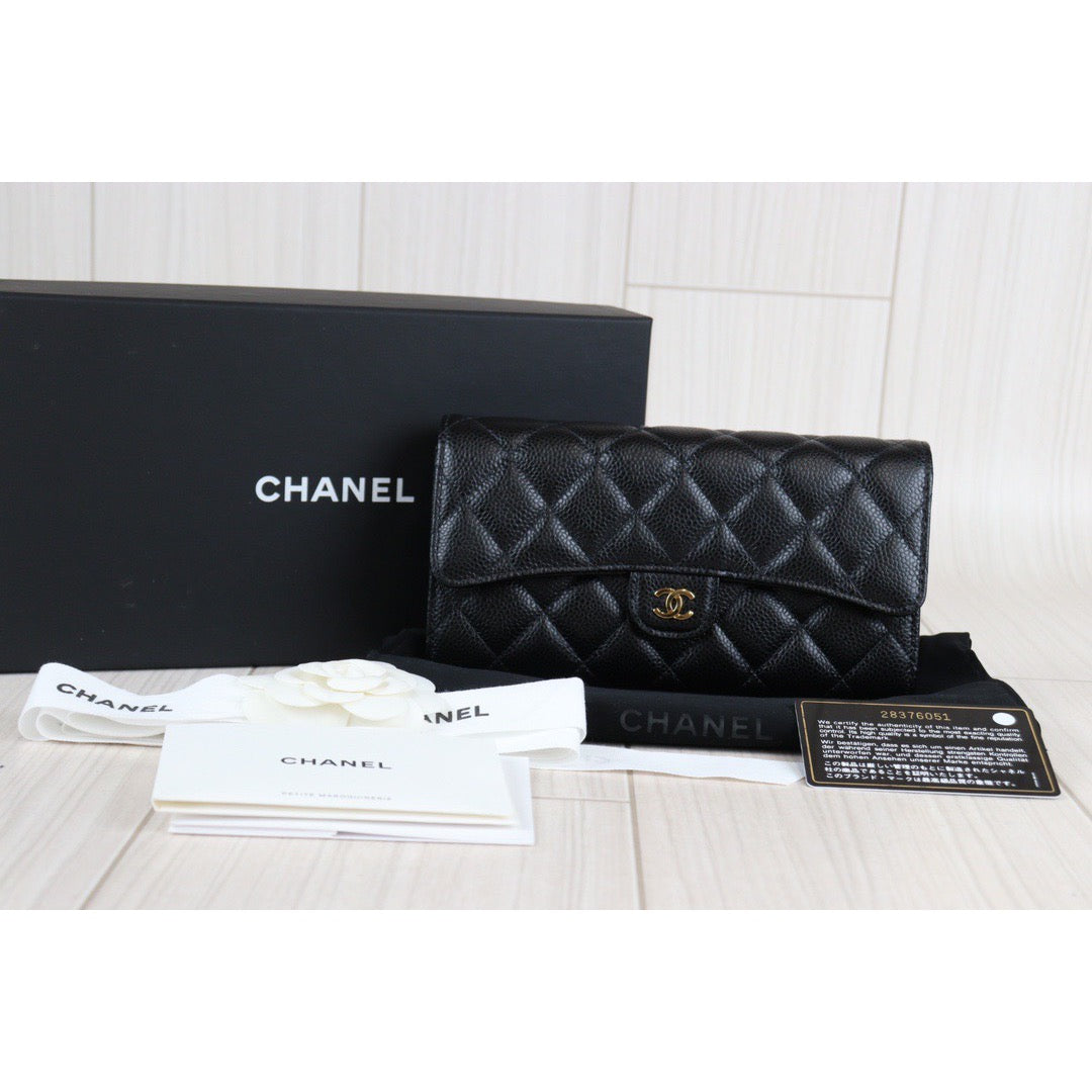 Rank SA ｜Chanel Caviar Skin Black Long Wallet｜23052019
