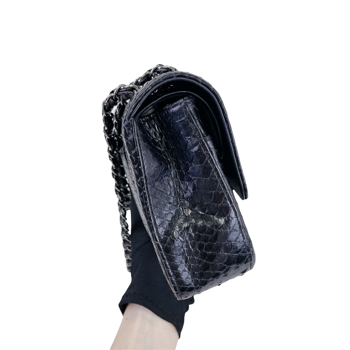 Classic Flap Medium Bag Python Black SHW