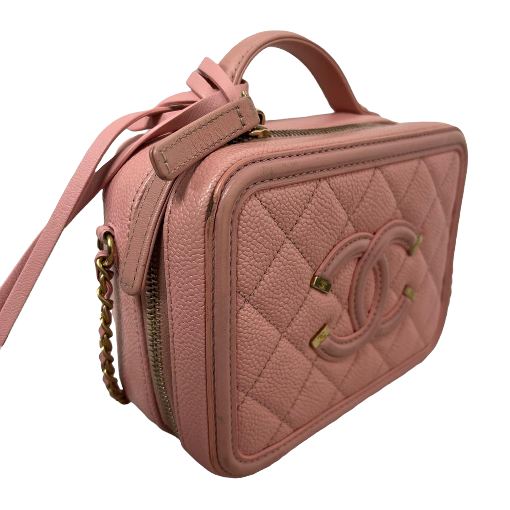 Filigree Vanity Case Small Caviar Pink GHW
