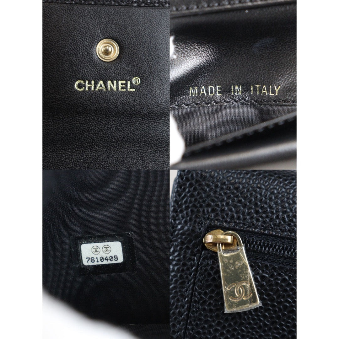 Rank A ｜Chanel Caviar Skin Black Wallet｜V23062615