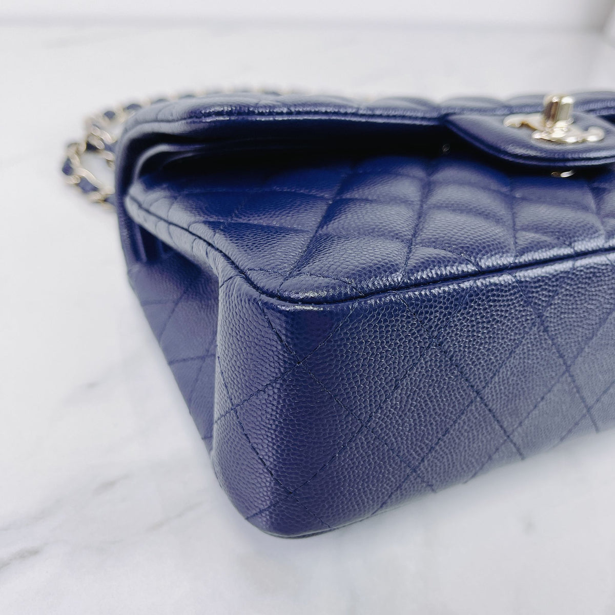 Small Classic Double Flap Caviar Blue LGHW
