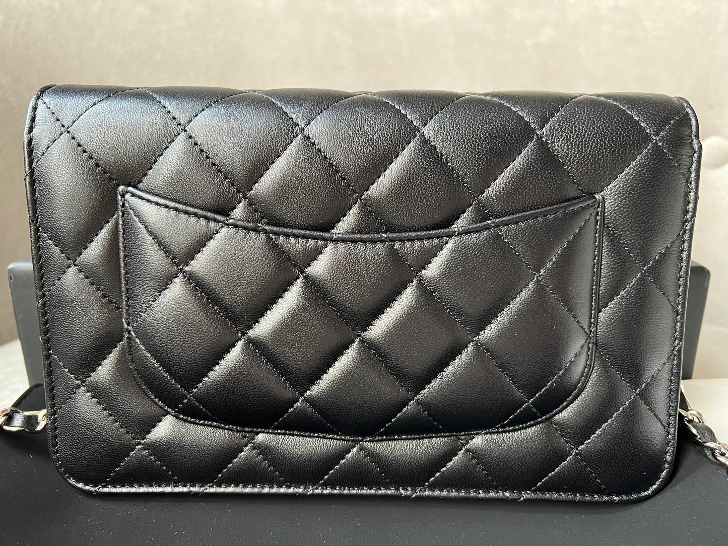 Chanel Black Lambskin Wallet on Chain with silver hardware