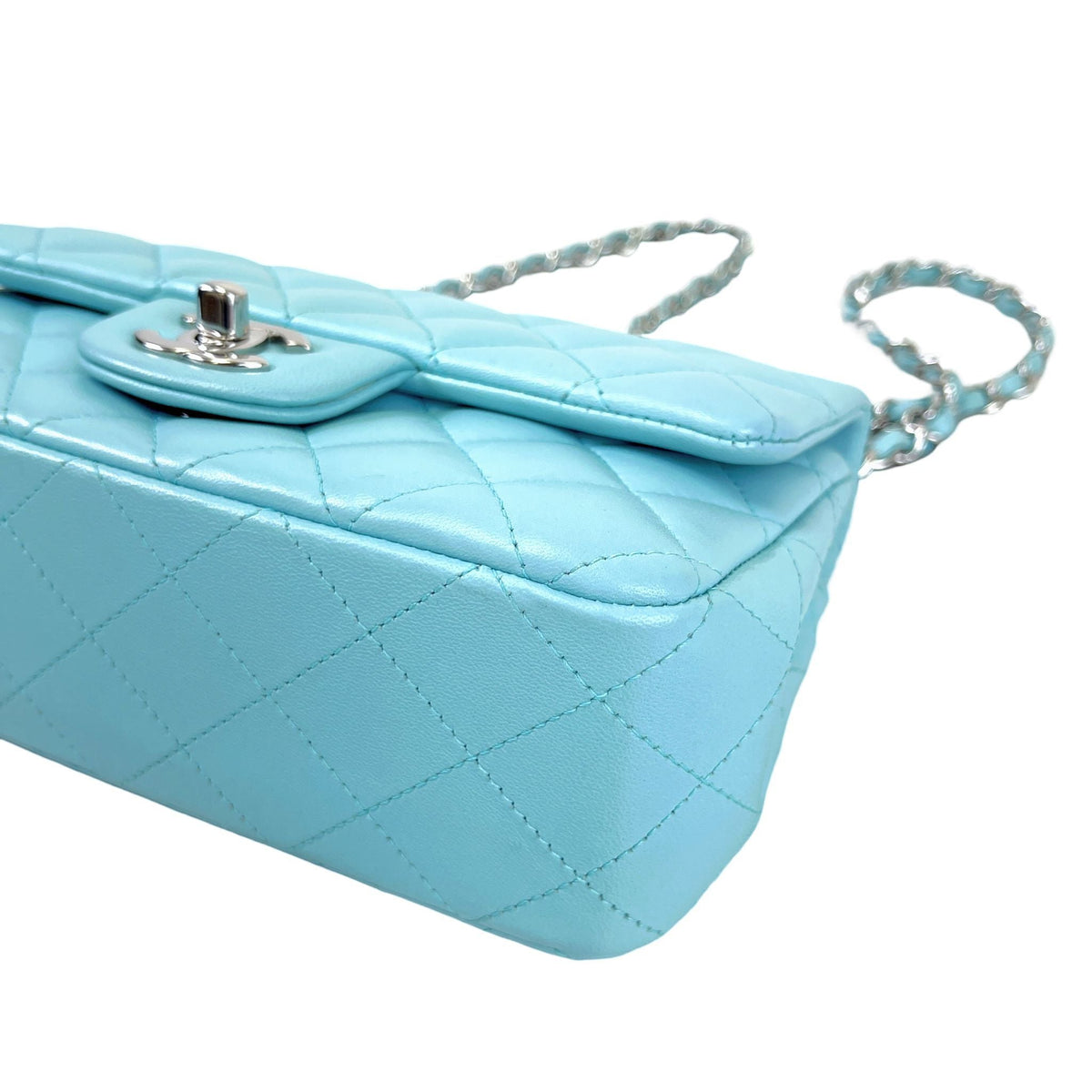 Mini Rectangal Flap Lambskin Blue SHW