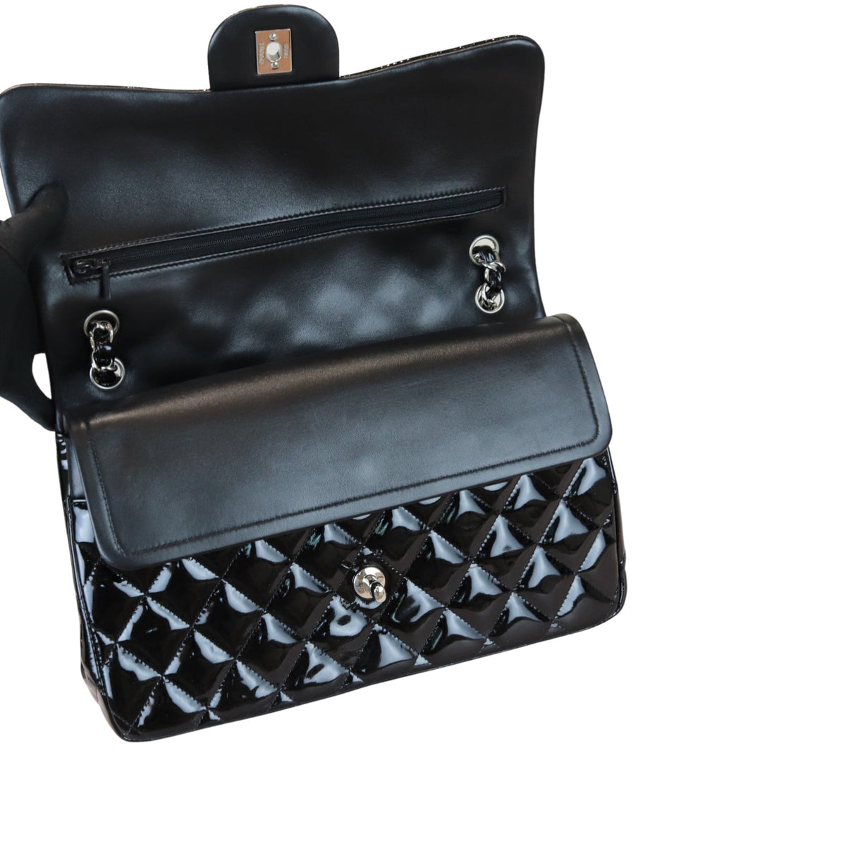 Double Flap Jumbo Quilted Patent Black SHW
