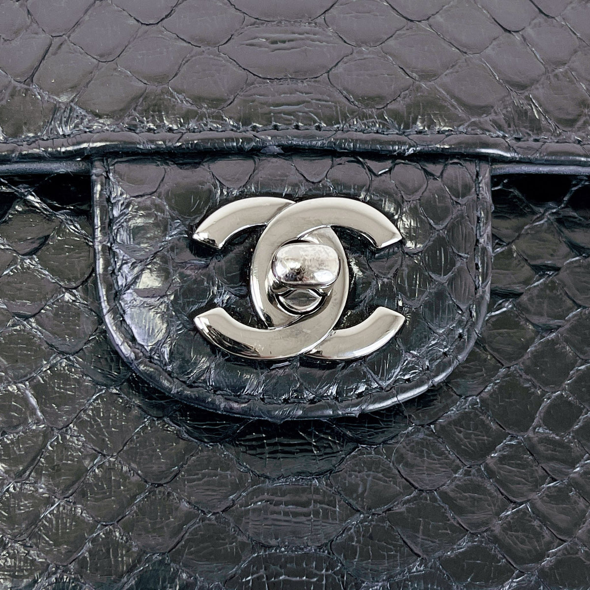 Classic Flap Medium Bag Python Black SHW