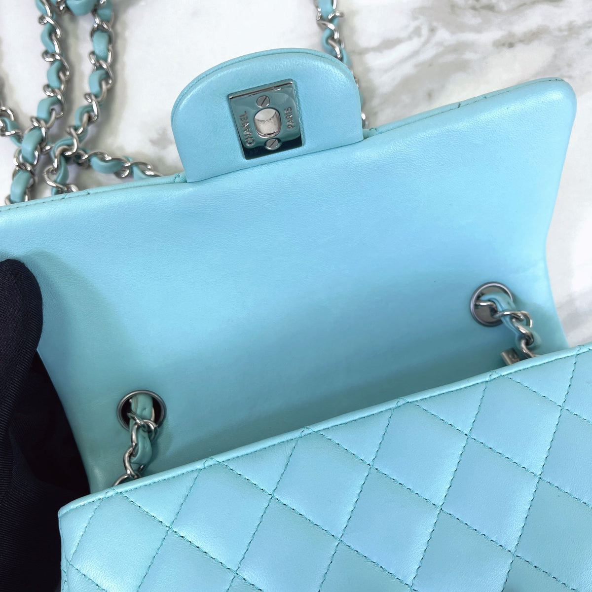 Mini Rectangal Flap Lambskin Blue SHW