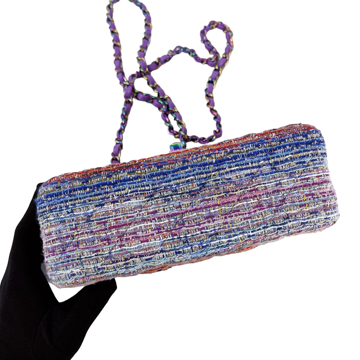 Mini Rectangle Flap Tweed Purple Rainbow Hardware