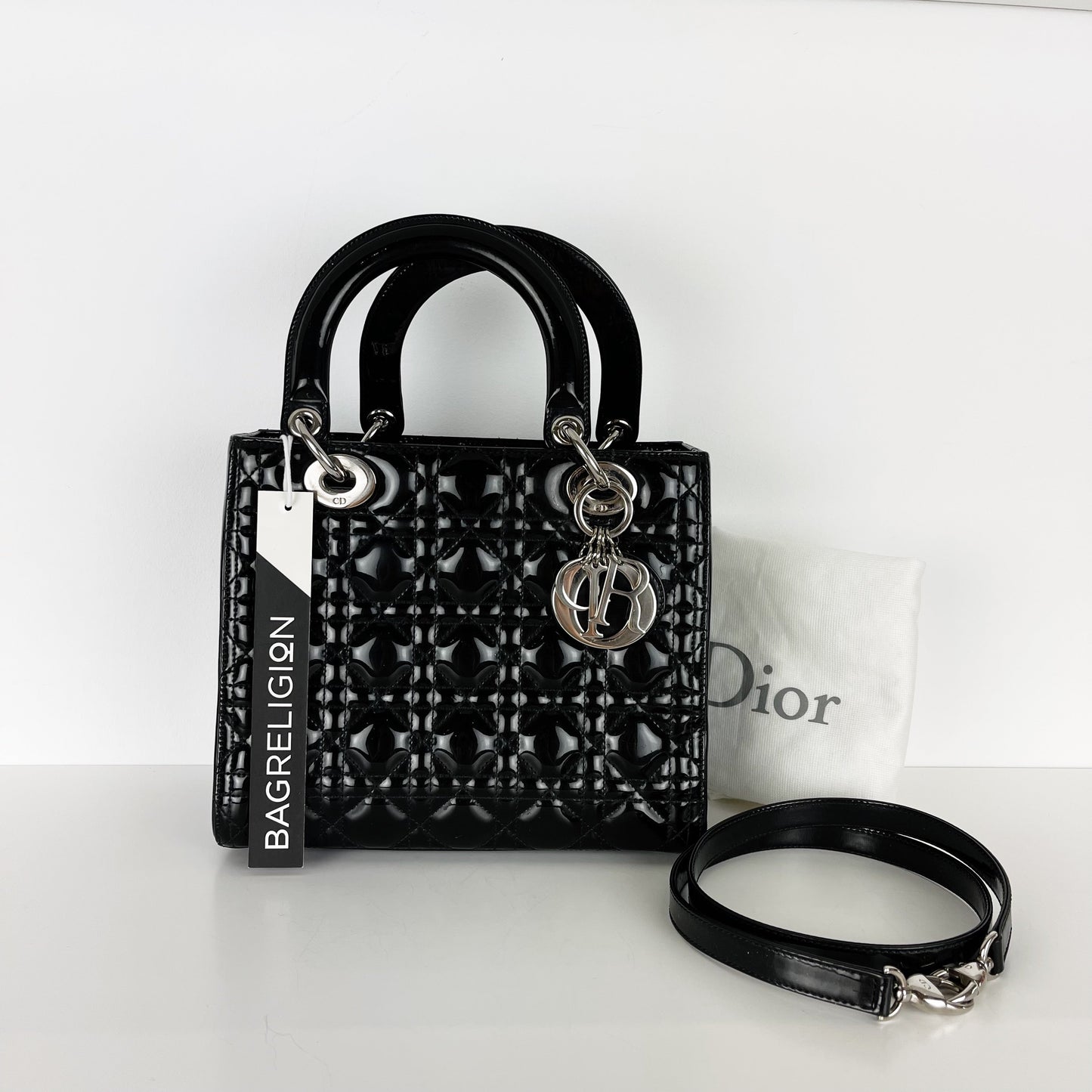 Lady Dior Medium Patent Black SHW