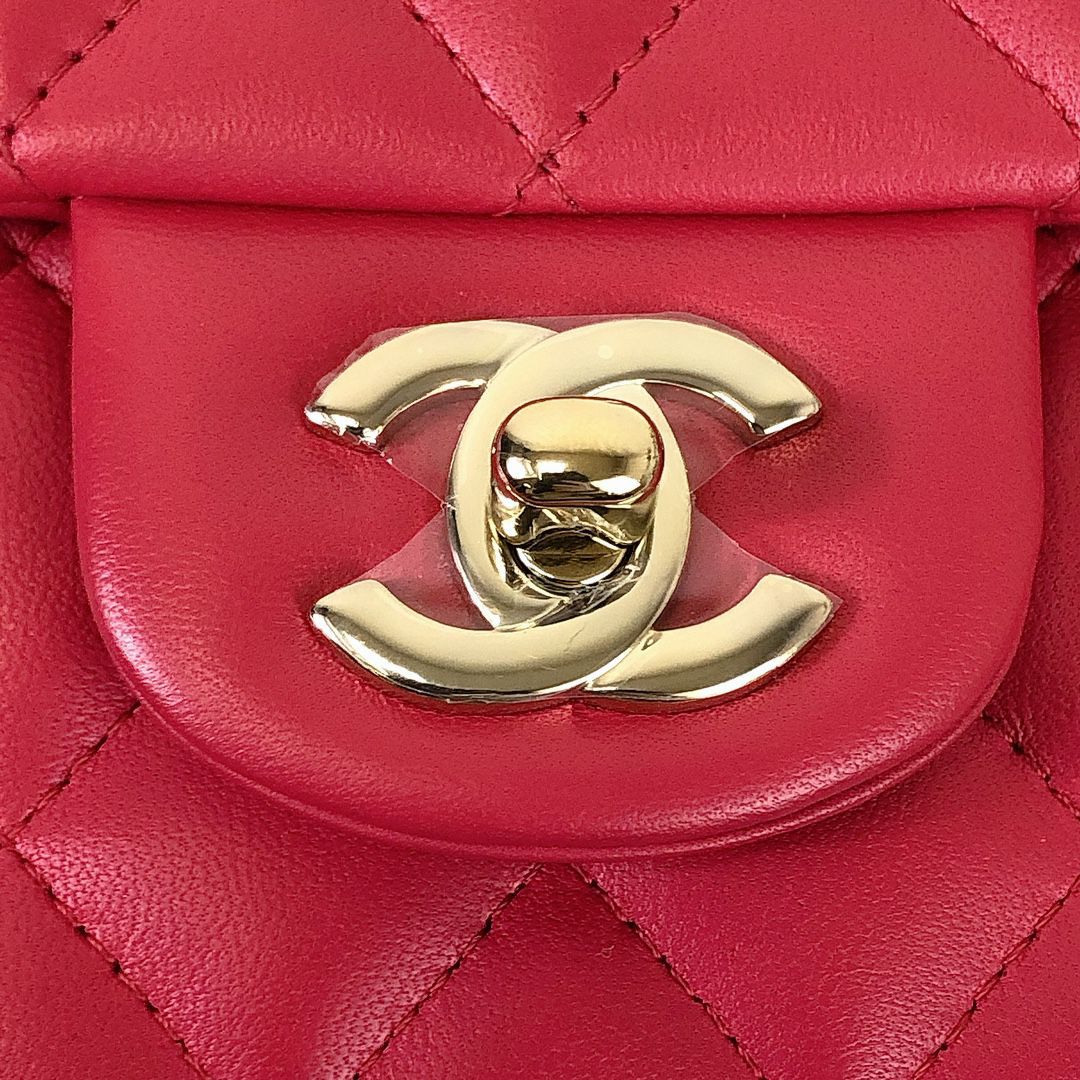 Mini Rectangle Lambskin Red GHW