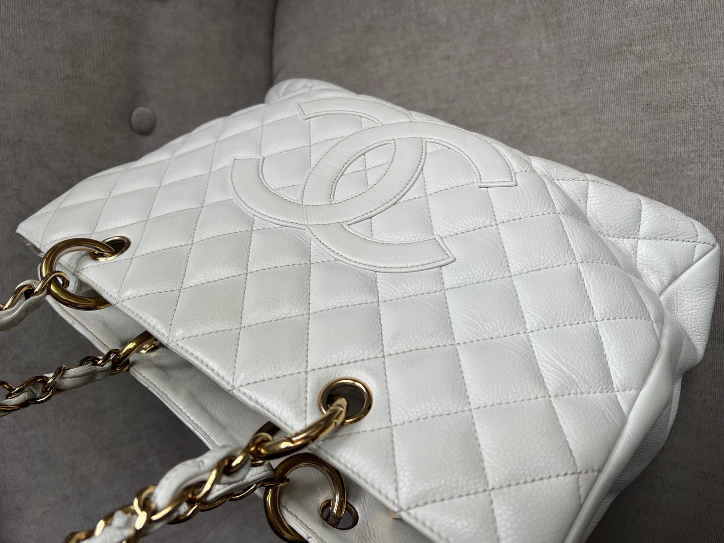 Chanel White Caviar Grand Shopper Tote