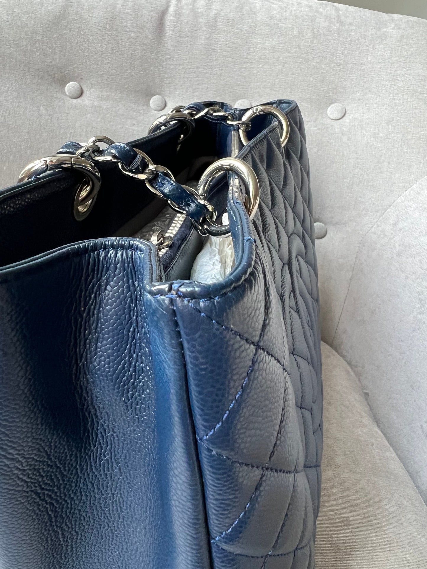 Chanel XL Dark Blue Caviar Grand Shopper Tote