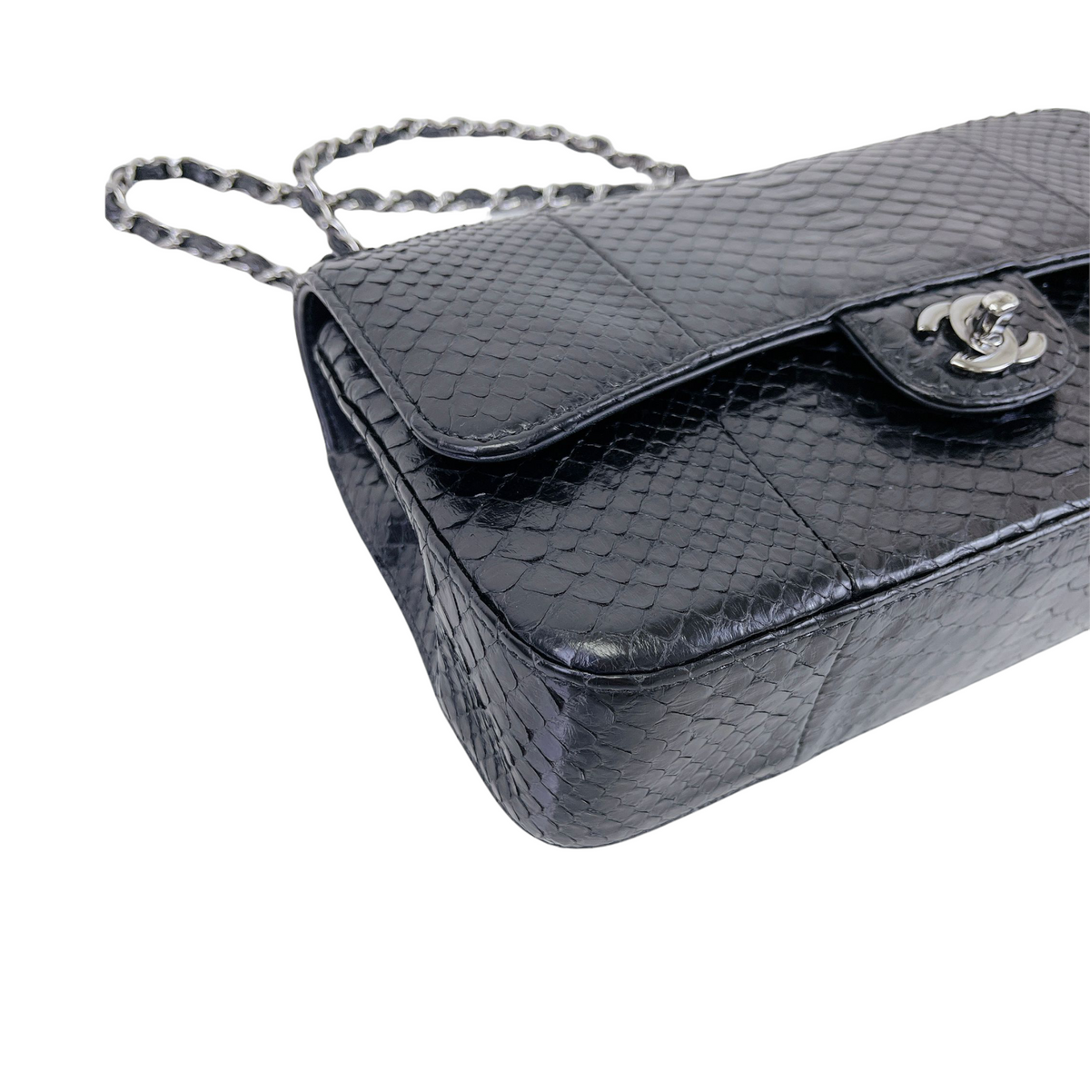 Classic Flap Medium Bag Python Black SHW