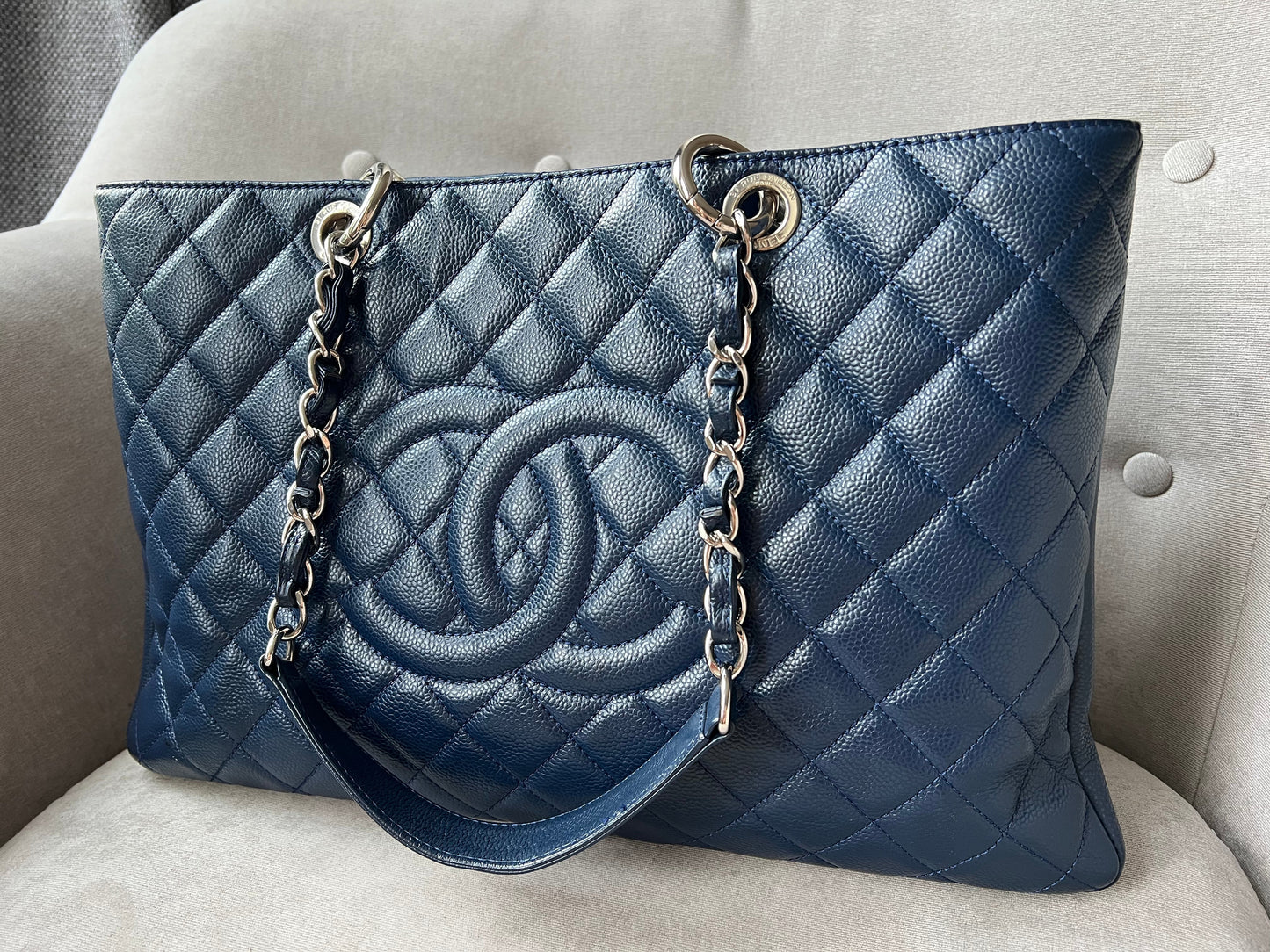 Chanel XL Dark Blue Caviar Grand Shopper Tote