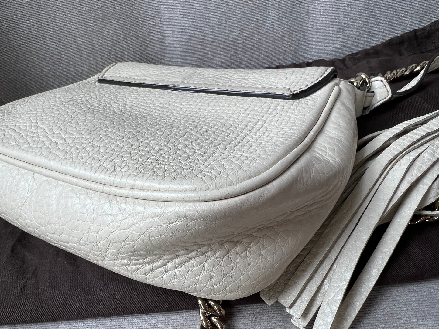 Gucci White Mini Soho Chain Crossbody Flap Bag