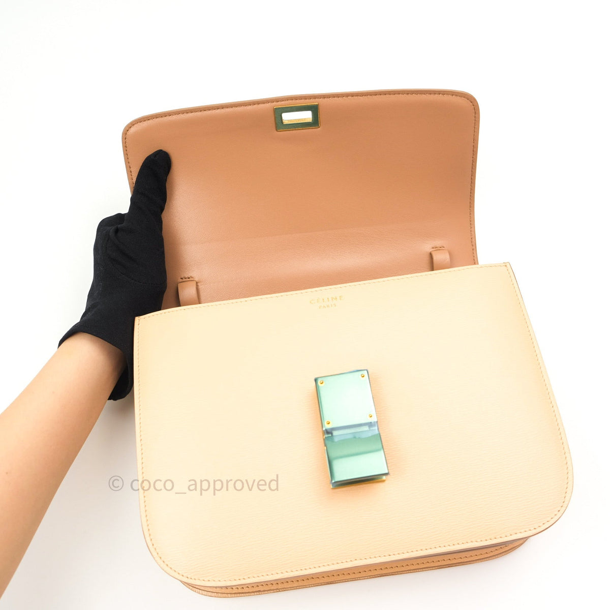 Celine Box Beige Liege Leather Medium Classic Box Gold Hardware