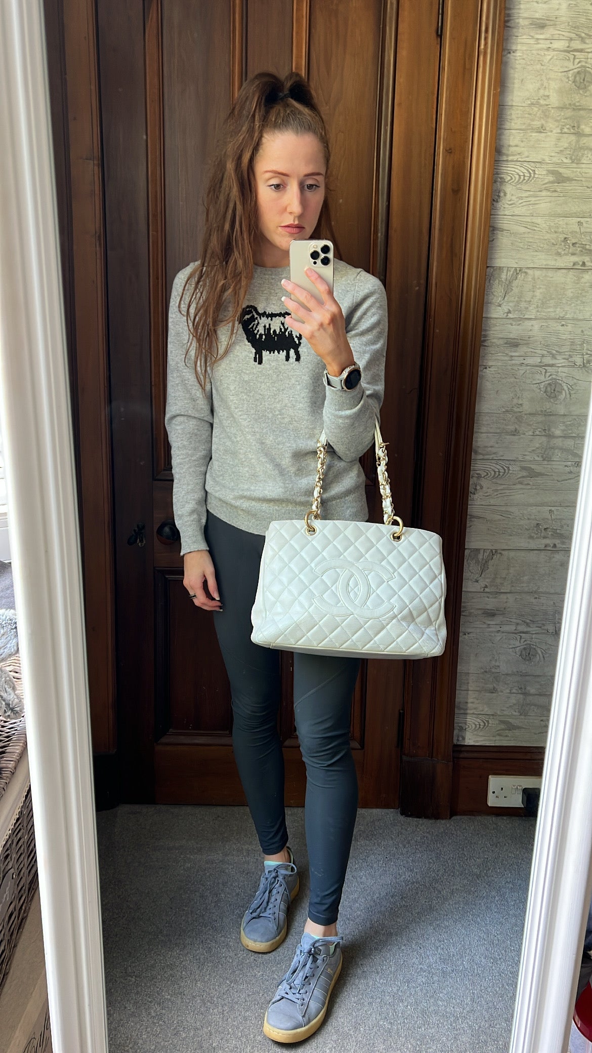 Chanel White Caviar Grand Shopper Tote