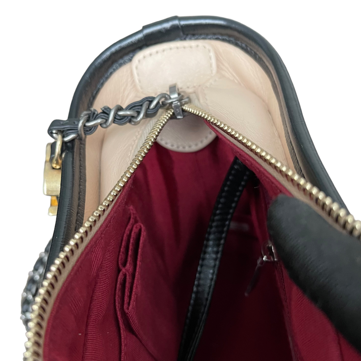 Calfskin Quilted Small Gabrielle Beige Black
