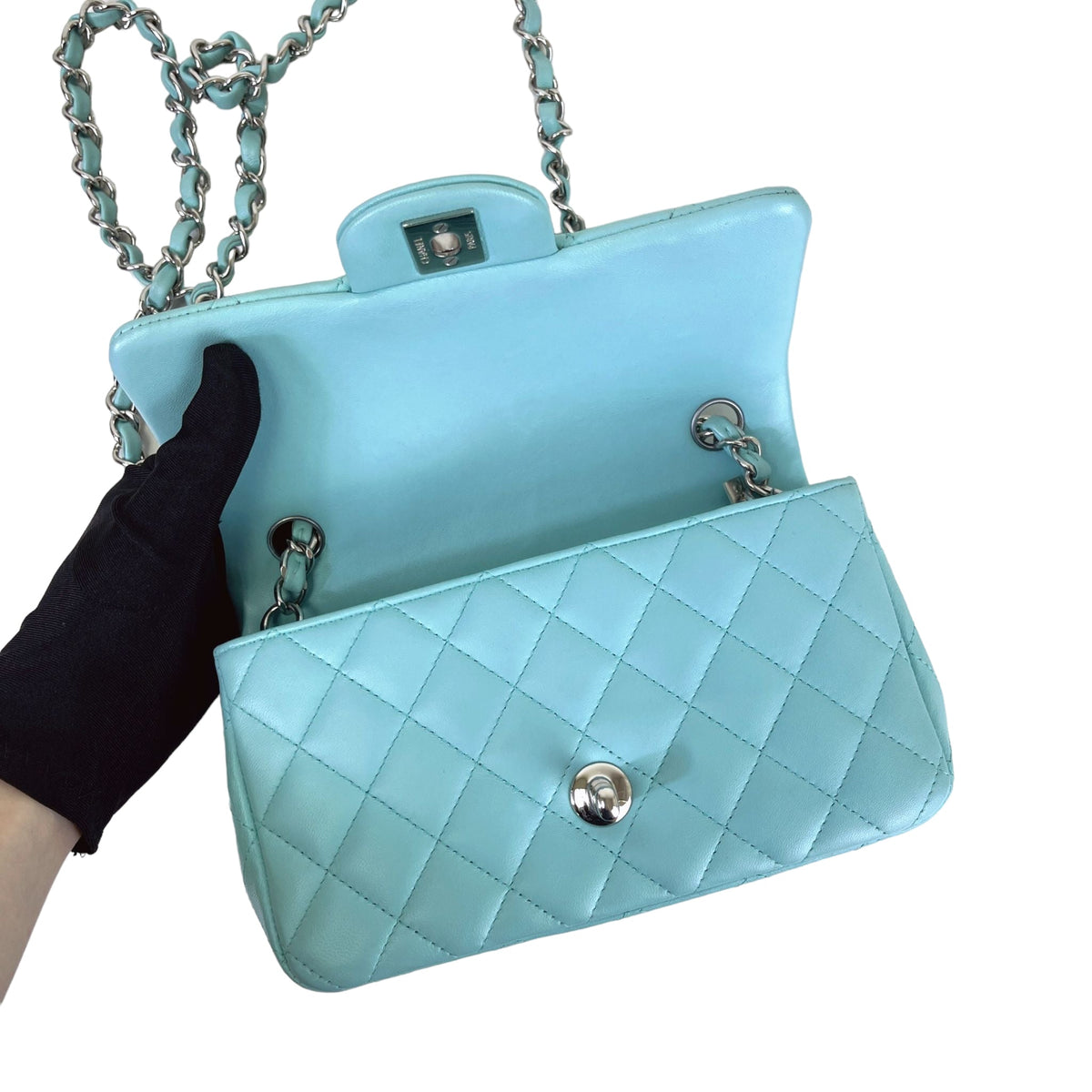 Mini Rectangal Flap Lambskin Blue SHW