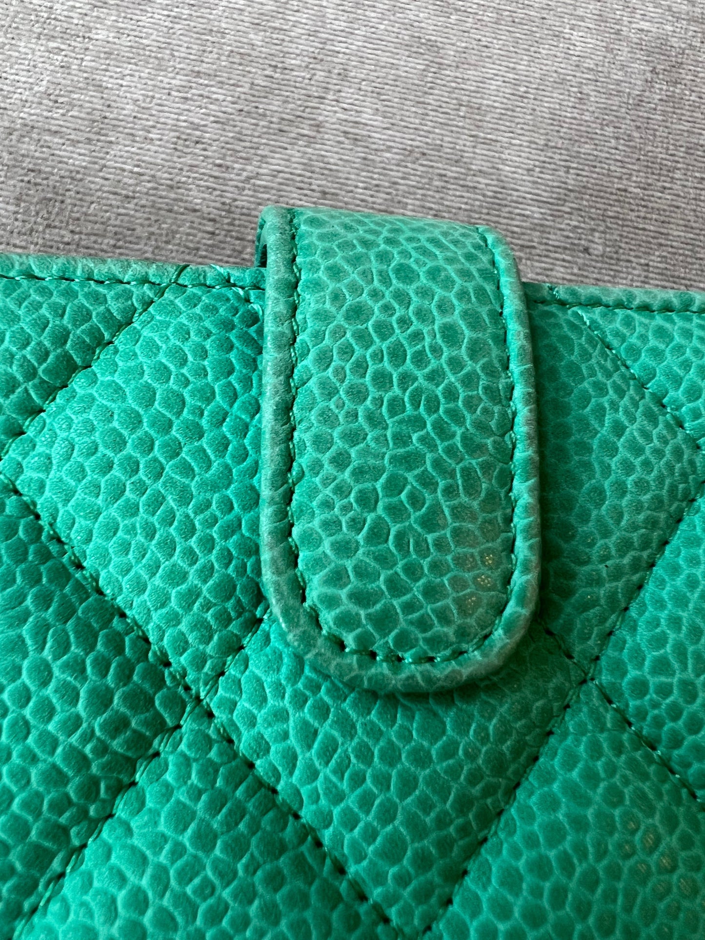 Chanel Green Suede Caviar Flap Wallet