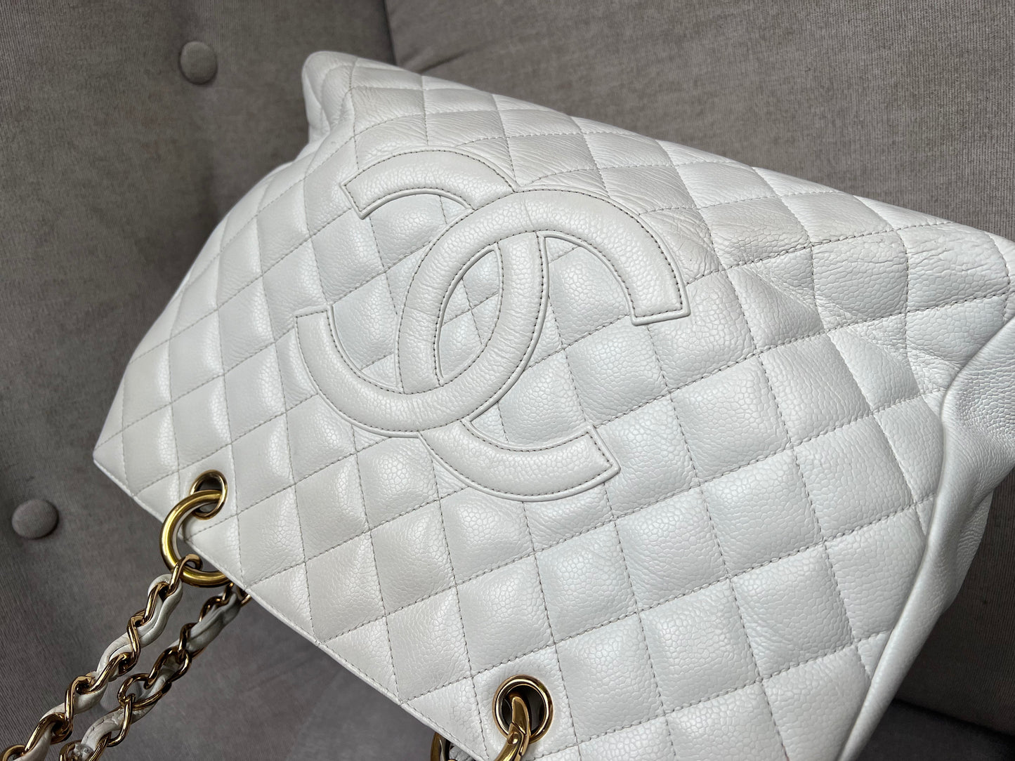 Chanel White Caviar Grand Shopper Tote