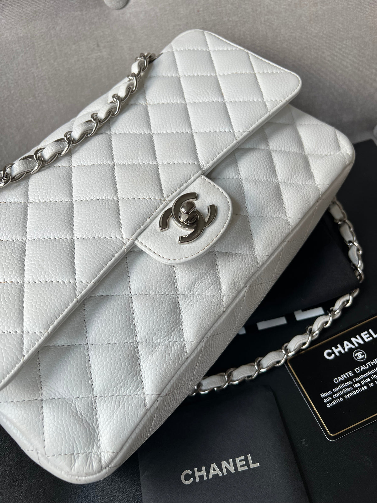 Chanel Medium Classic Flap in White Caviar