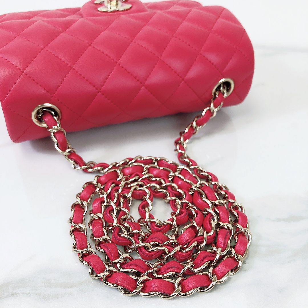 Mini Rectangle Lambskin Red GHW