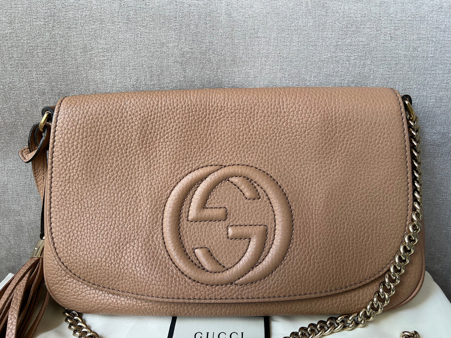 Gucci Rose Beige Soho Disco Crossbody Flap Bag