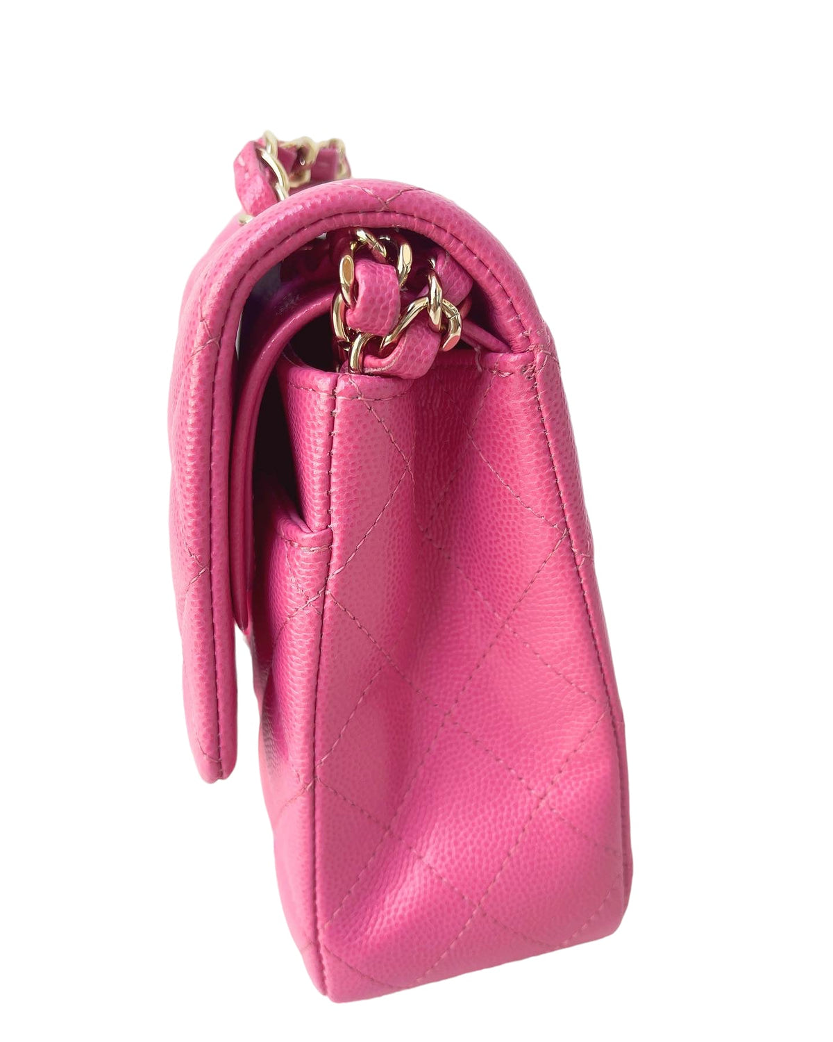 Classic Medium Double Flap 19C Pink Quilted Caviar With Light Gold Hardware