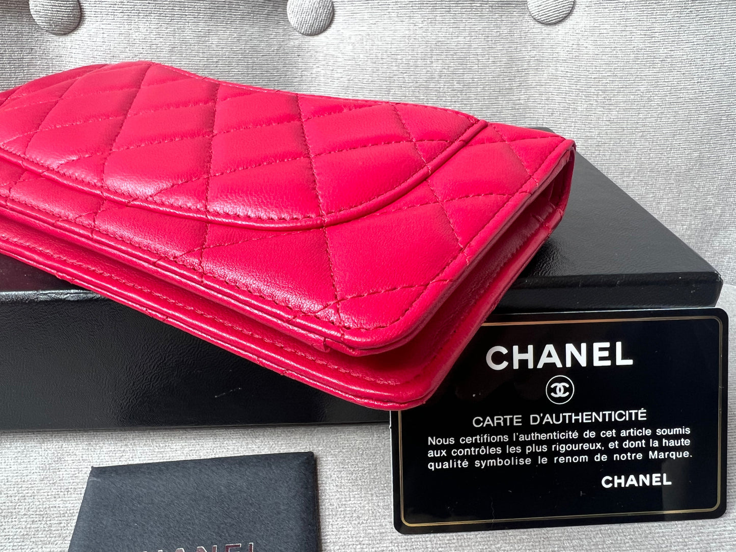 Chanel Classic Quilted Yen Bifold Wallet in Raspberry Red Lambskin and Silver Hardware