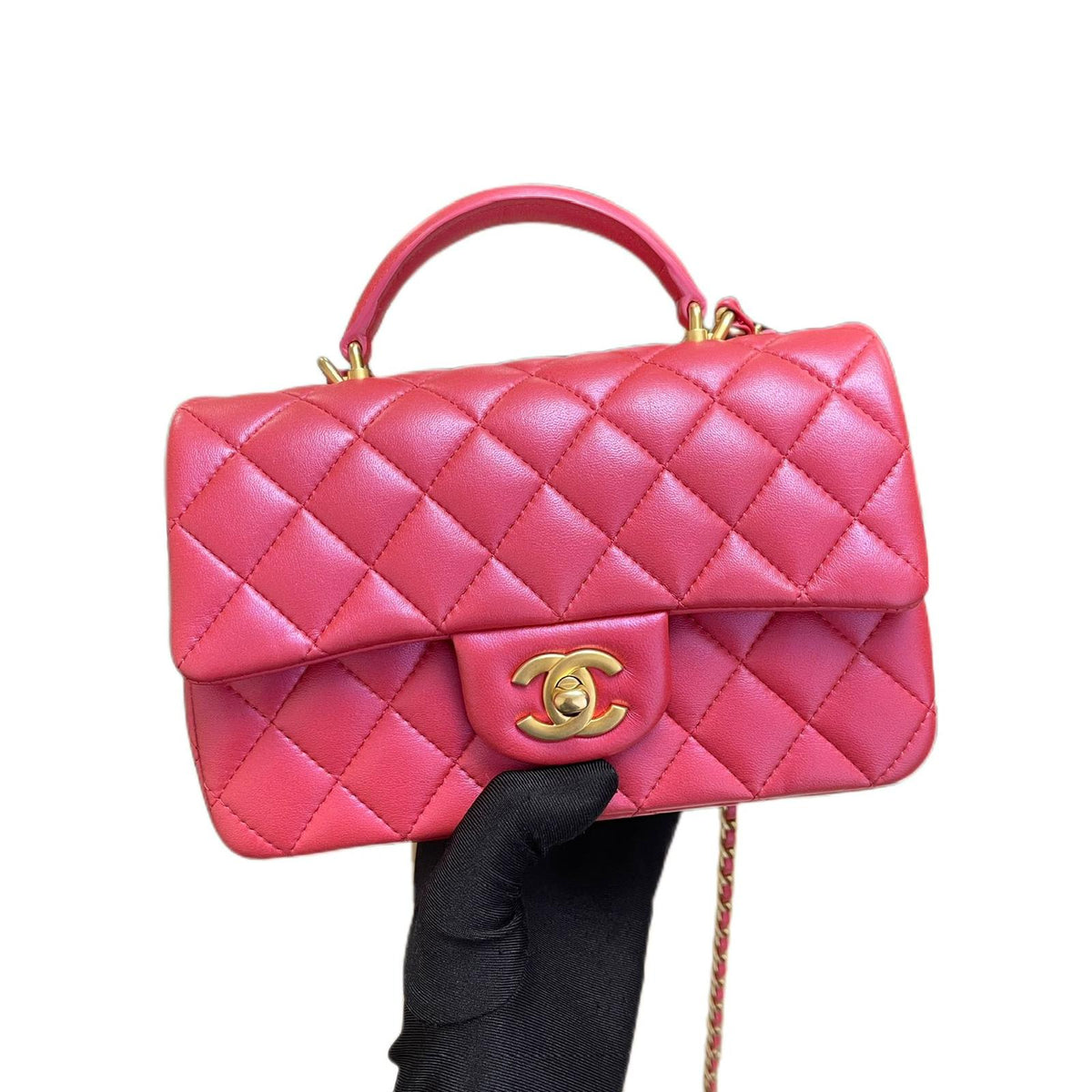 MiniMini Rectangle Handle Lambskin Red GHW