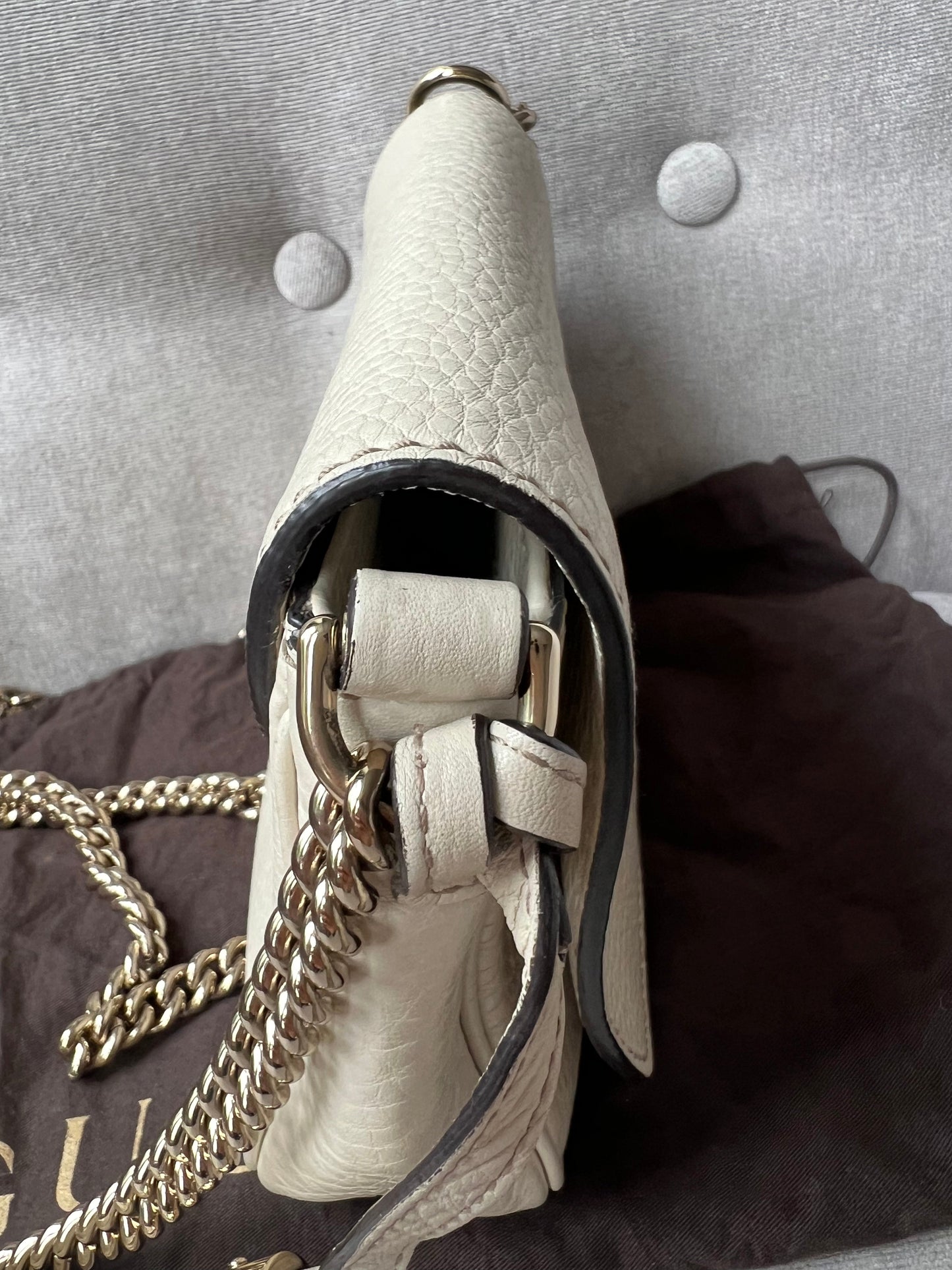 Gucci White Mini Soho Chain Crossbody Flap Bag