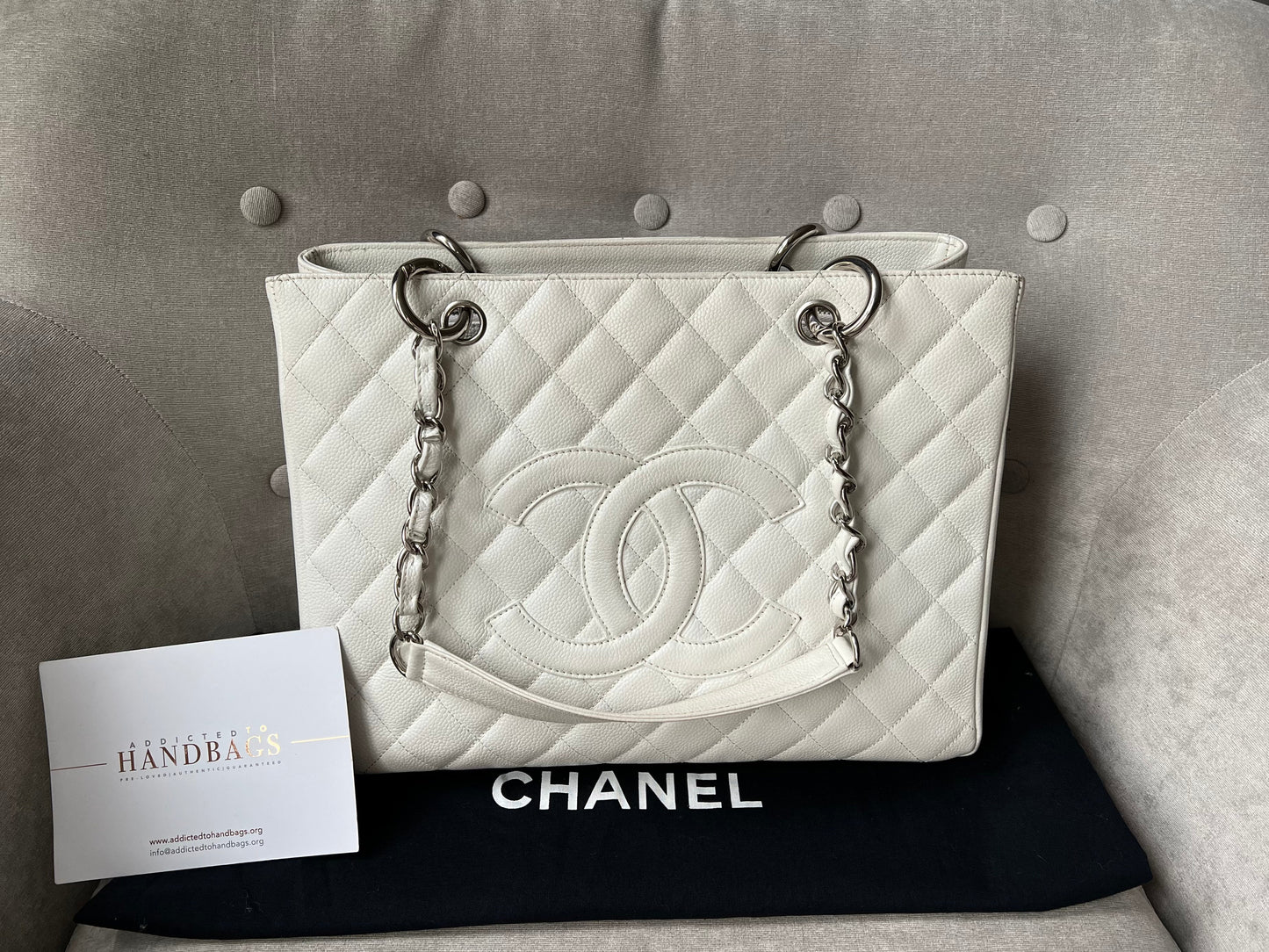 Chanel White Caviar Grand Shopper Tote