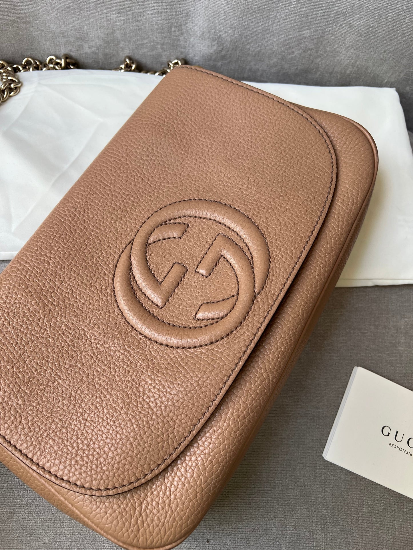 Gucci Rose Beige Soho Disco Crossbody Flap Bag