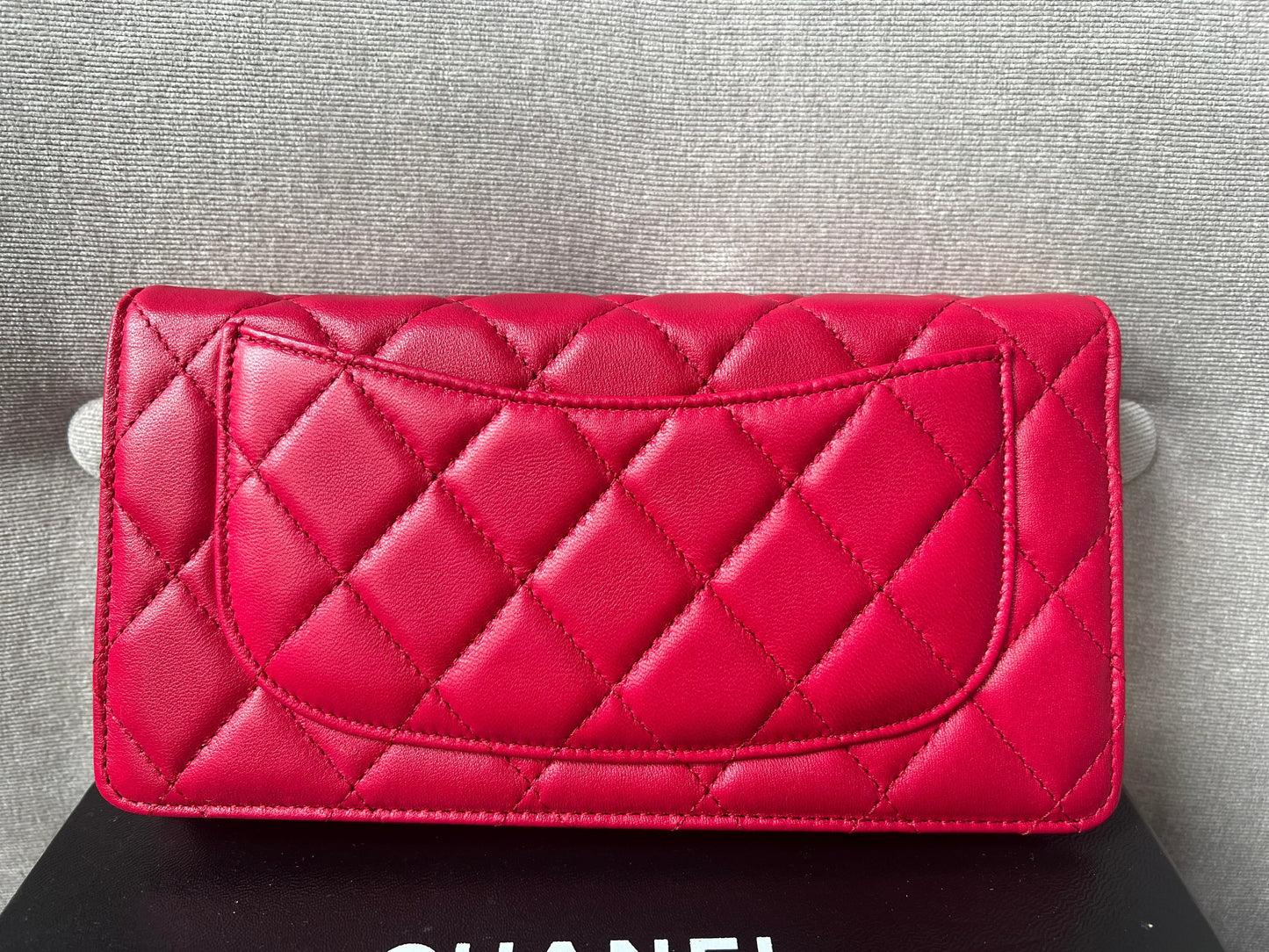 Chanel Classic Quilted Yen Bifold Wallet in Raspberry Red Lambskin and Silver Hardware