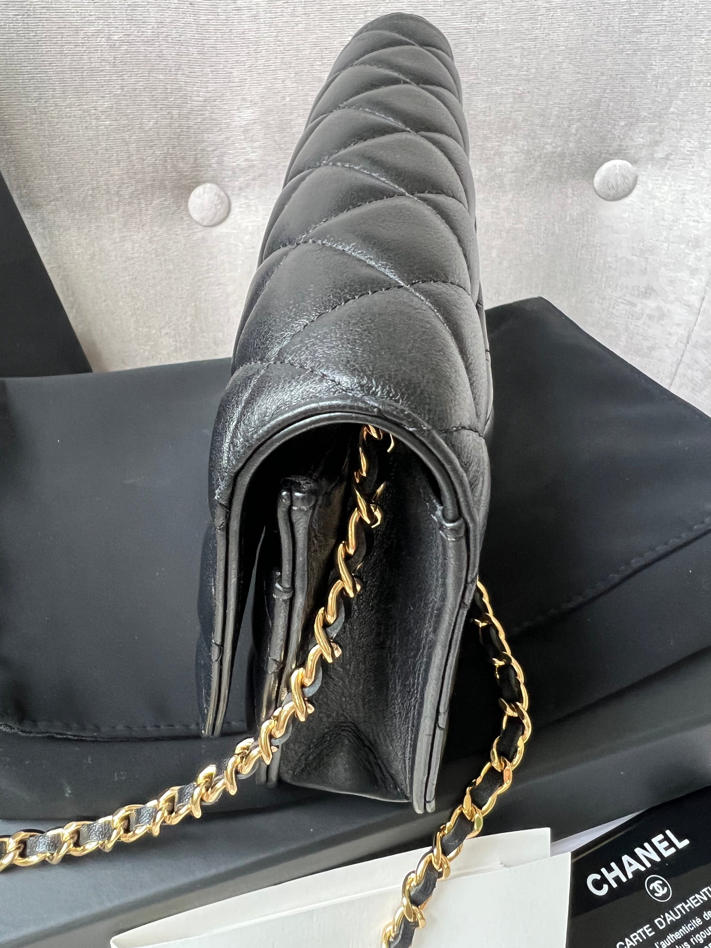 Chanel Black Lambskin Wallet on Chain with gold hardware