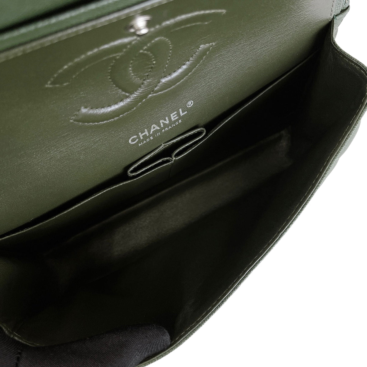 Medium Classic Double Flap Caviar Green SHW