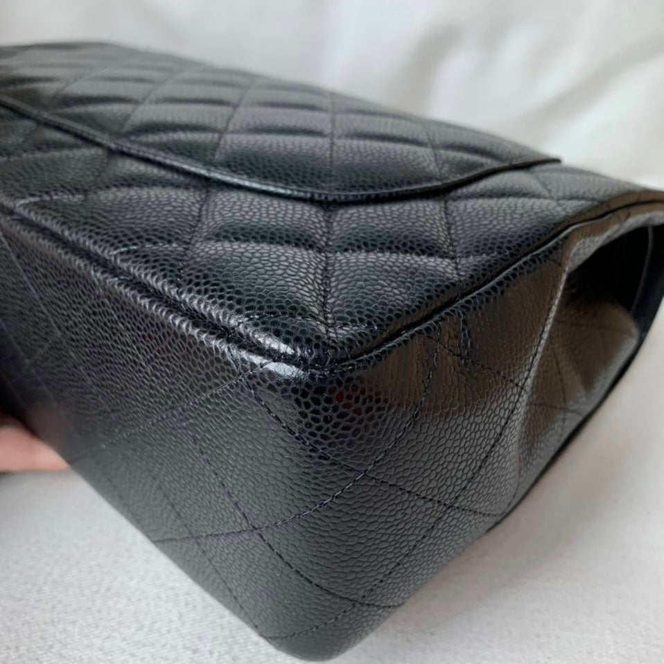Jumbo Double Flap Caviar Black SHW