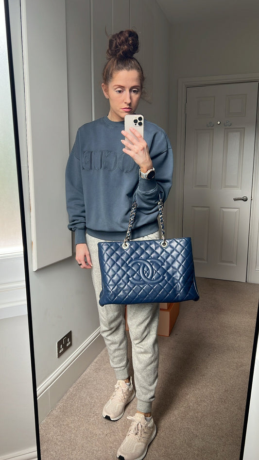 Chanel XL Dark Blue Caviar Grand Shopper Tote