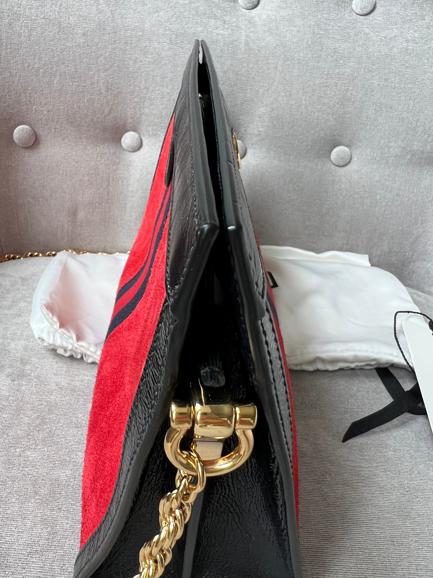 Gucci Red Suede and Black Leather Ophidia Shoulder Bag