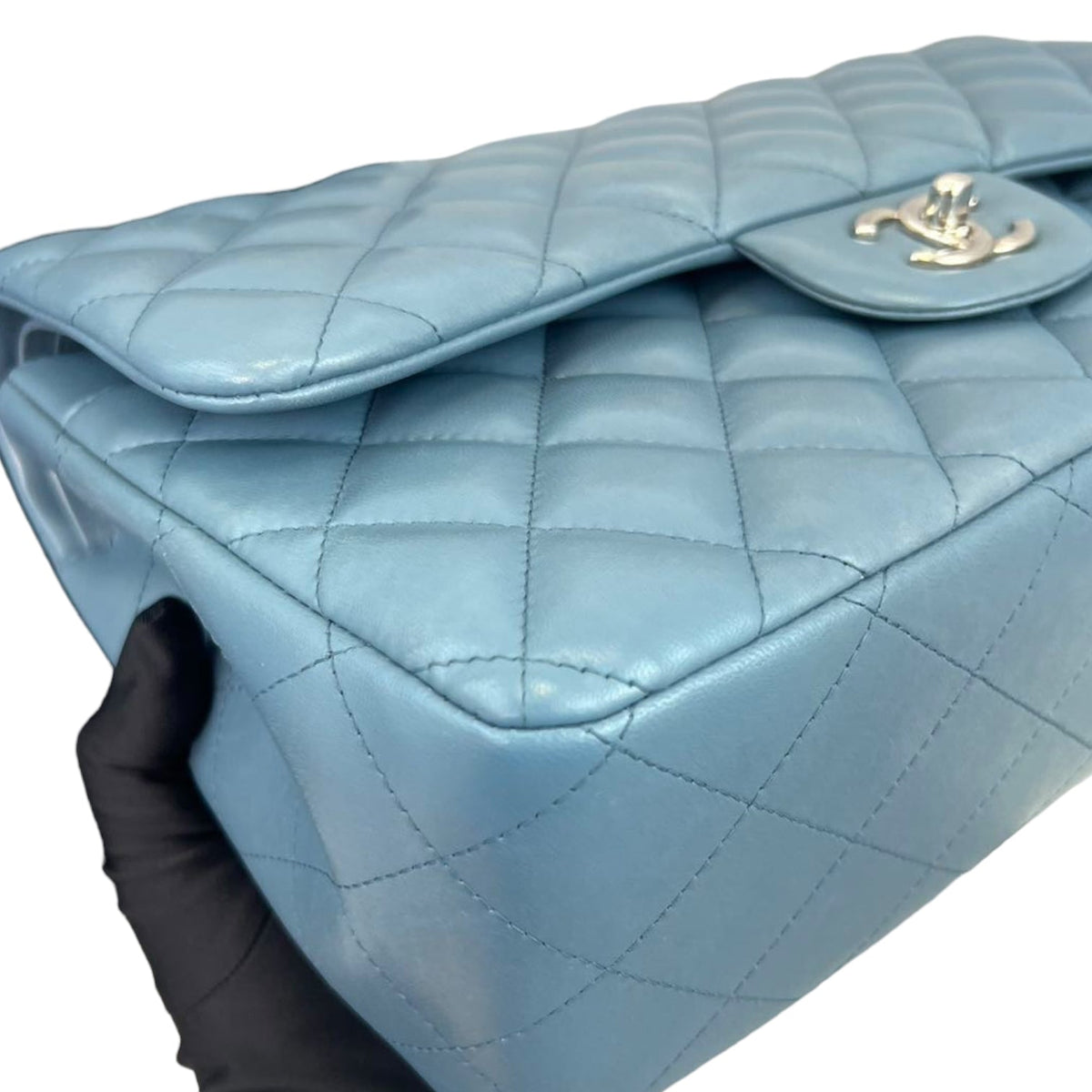 Classic Double Flap Lambskin Jumbo Blue SHW