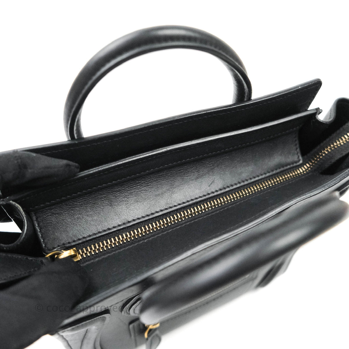 Celine Nano Luggage in Black Calfskin Antique Gold Hardware