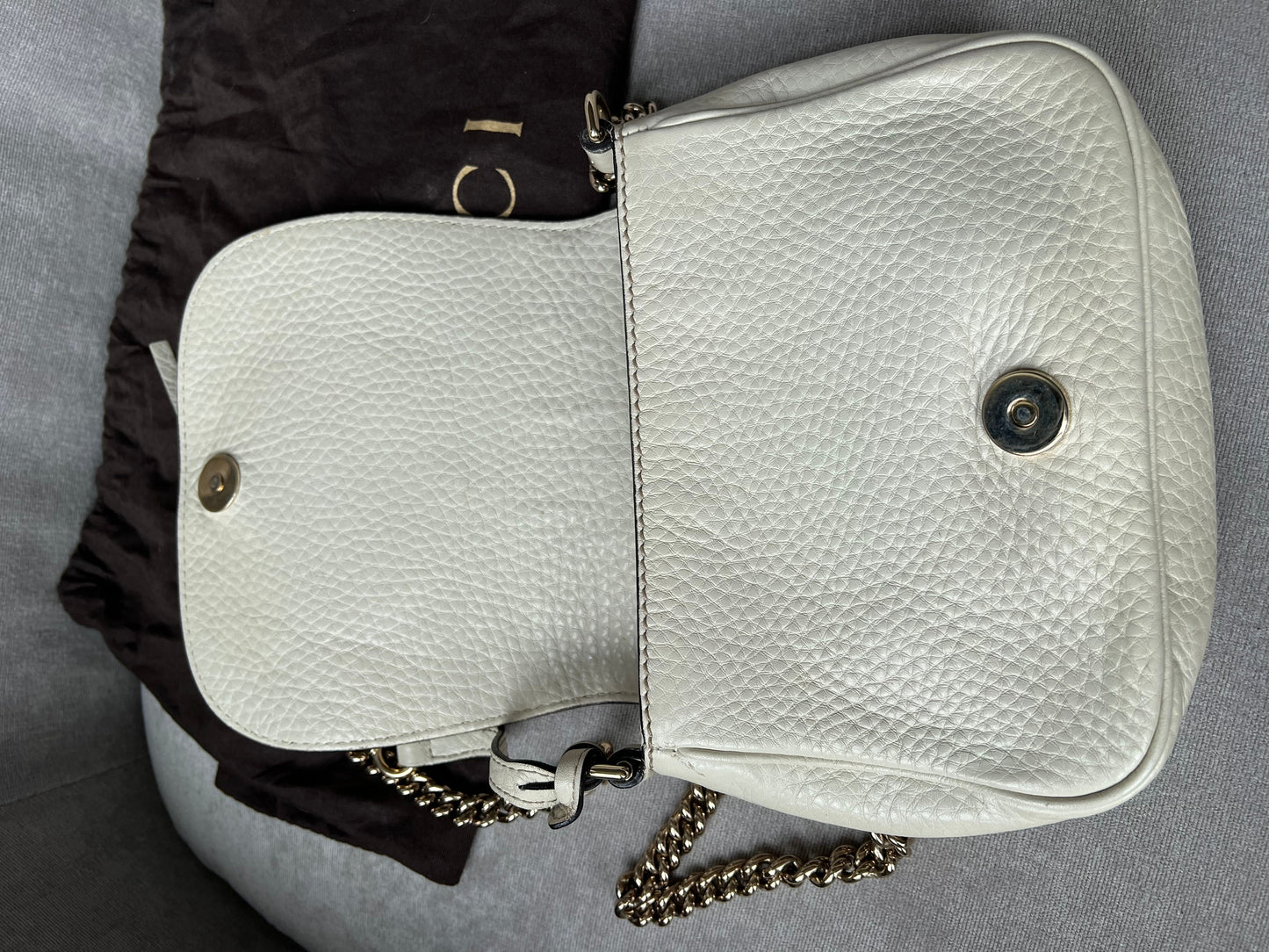 Gucci White Mini Soho Chain Crossbody Flap Bag