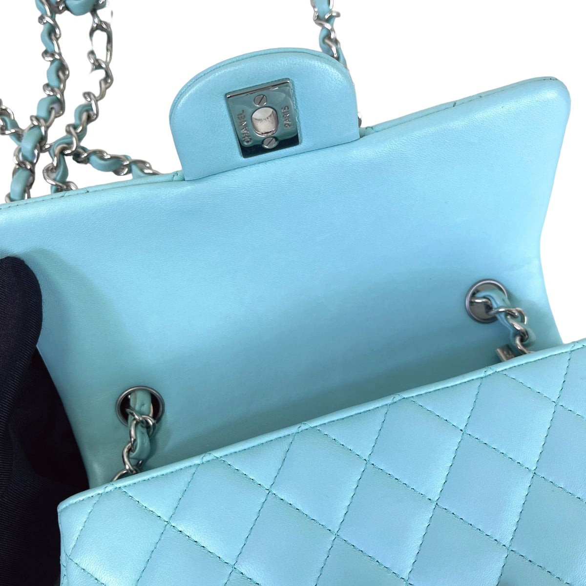 Mini Rectangal Flap Lambskin Blue SHW