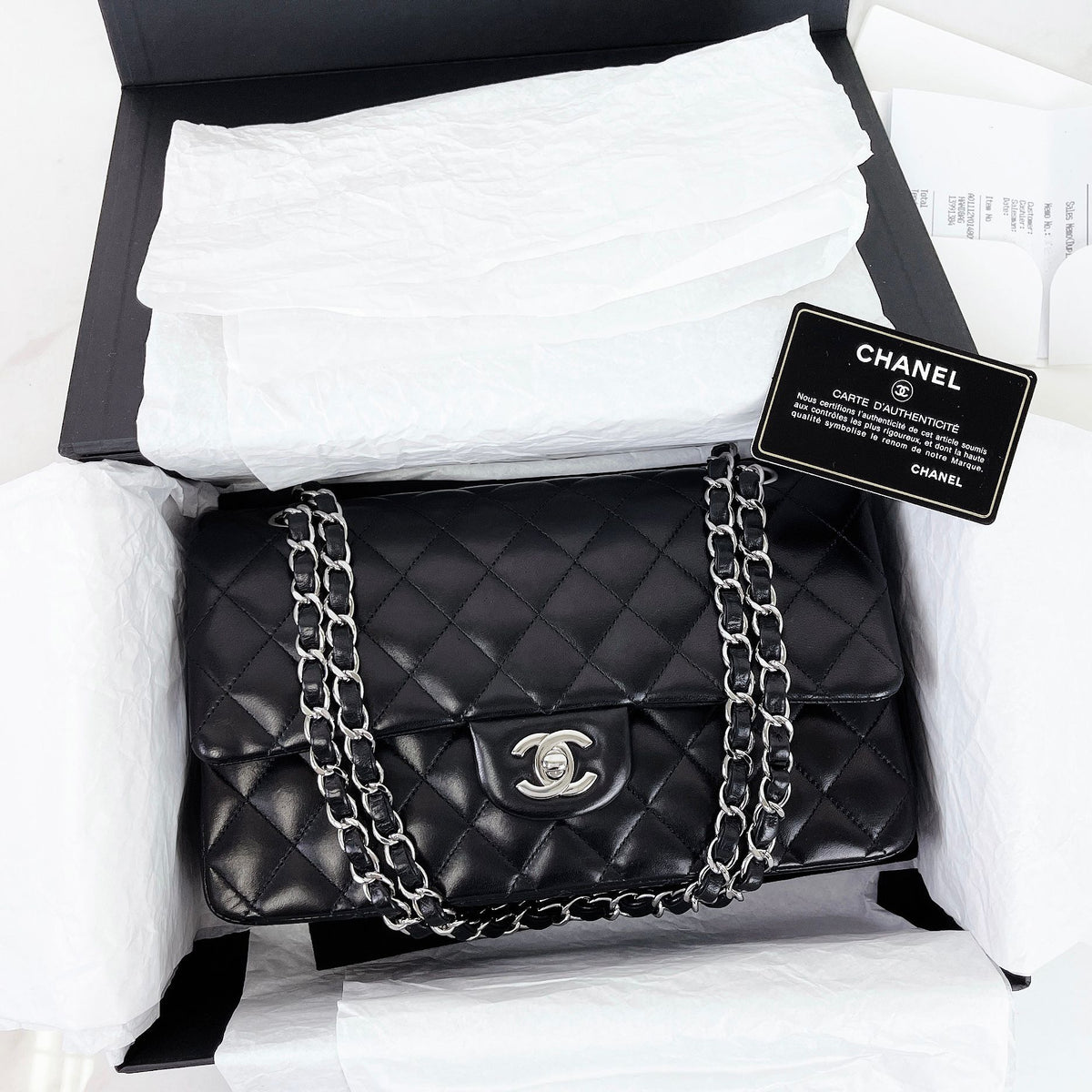 Medium Classic Double Flap Lambskin Black SHW